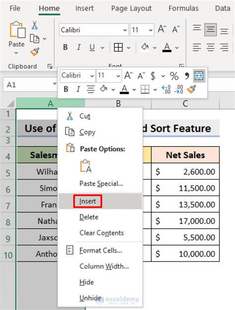 Insert Row Below in Excel