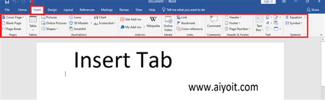 The Insert tab in Excel