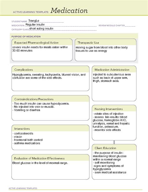 Insulin Administration Medication Template Example