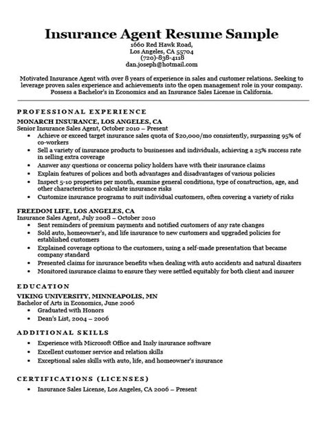 Example of an Insurance Agent Resume with a Strong Summary and Keywords