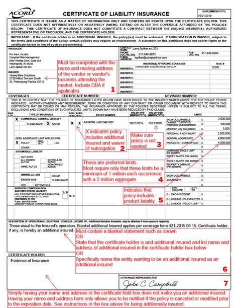 Insurance Certificate of Liability