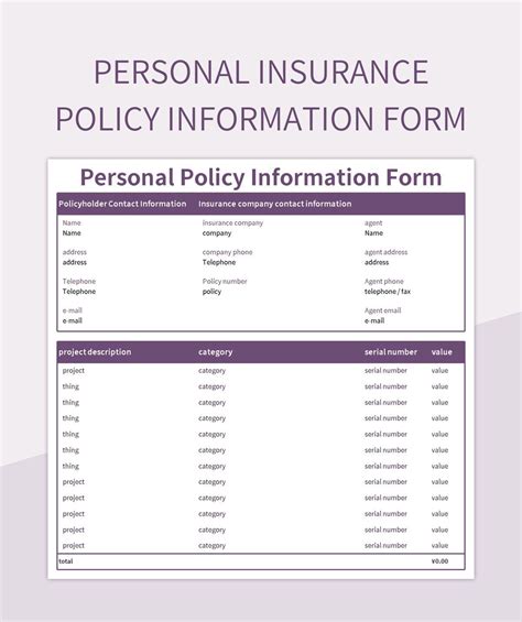 Insurance policy template