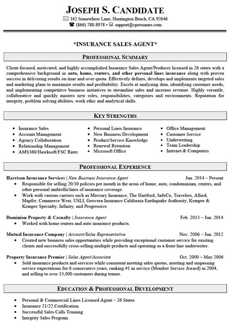 Insurance Sales Resume Template