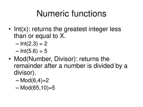 INT and MOD Functions Method