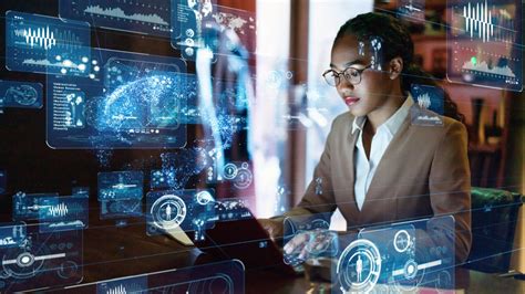 Intelligence analysts working at a computer terminal