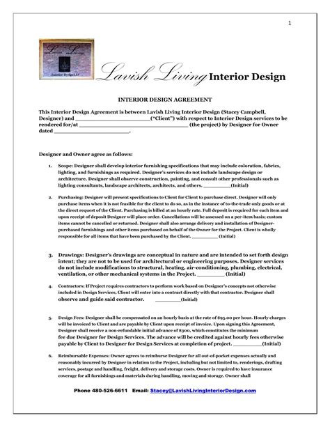 Interior Design Contract Template Excel