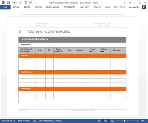 Internal Communication Template in Excel