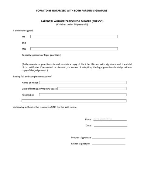 International Travel OCI Minor Consent Letter Template