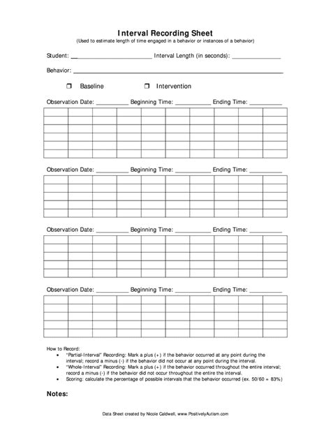 Example of an Interval Recording Sheet