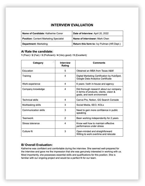 Interview Evaluation Plan Template