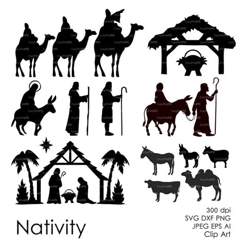 Intricate Nativity Scene Silhouette Template