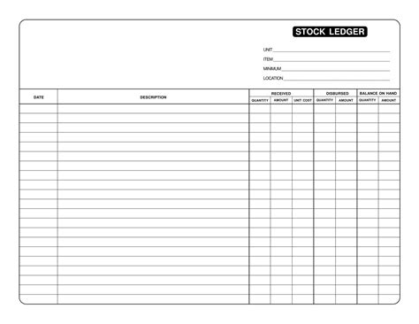 Inventory Ledger Paper Template