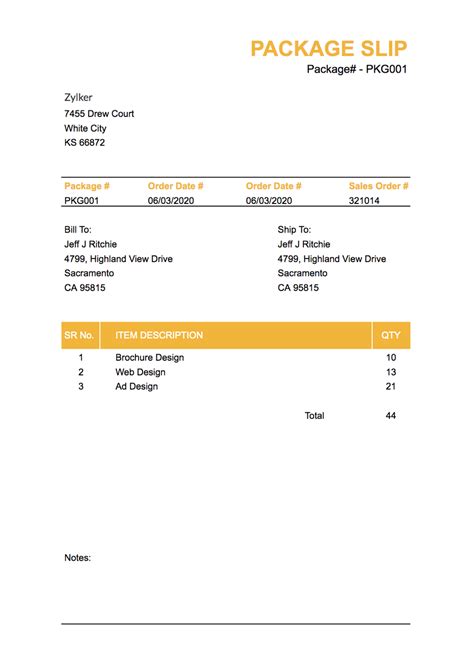 Inventory Management Packing Slip Template