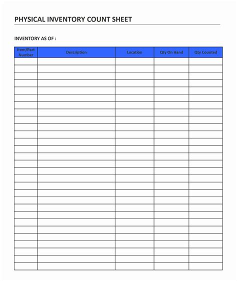 Inventory Management Tally Sheet