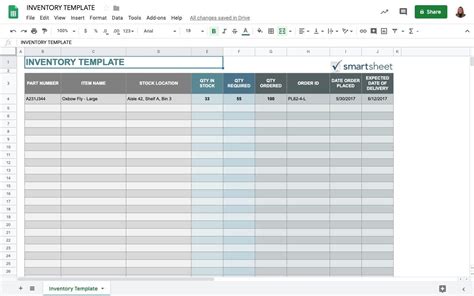 Inventory template for Google Sheets