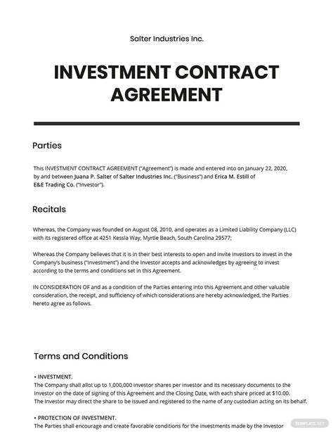 Investment Agreement Template