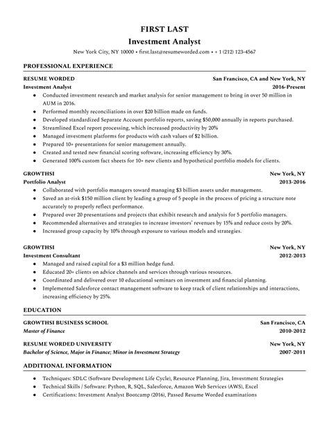 Investment Analyst Resume