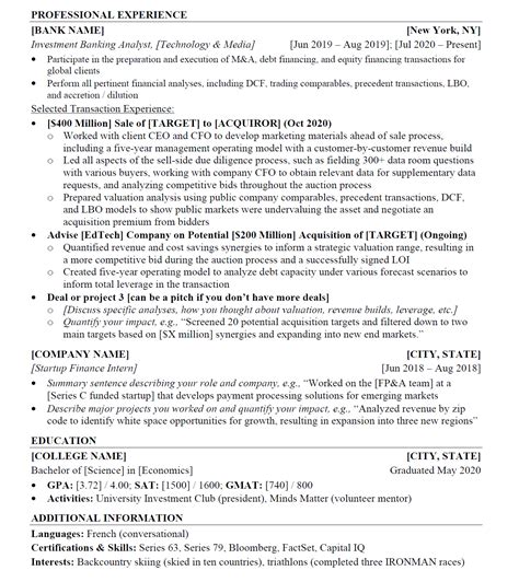 Investment Banking Resume Template