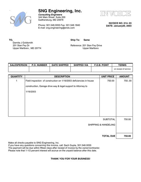 Invoice for Consulting Services