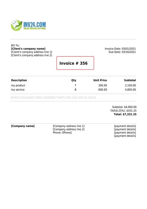 Invoice Number and Date Section