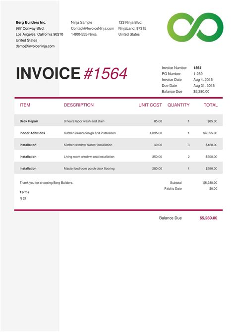 Invoice Template Design Example 10