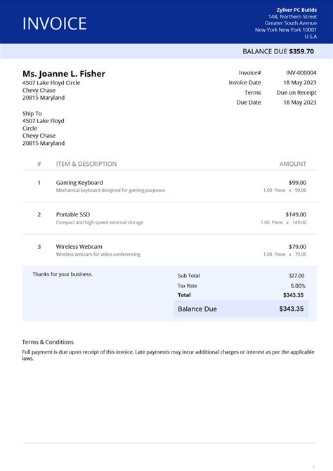 Invoice Template Features