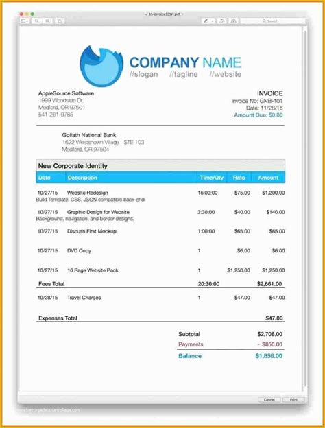 Invoice Template for Contractors Apple Pages