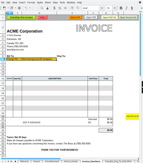 Invoice Template for Libre Office