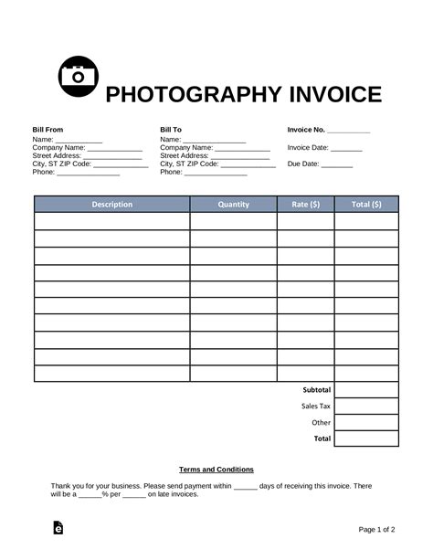 Invoice Template for Photography Services