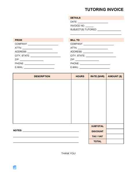 Invoice Template for Tutoring Services