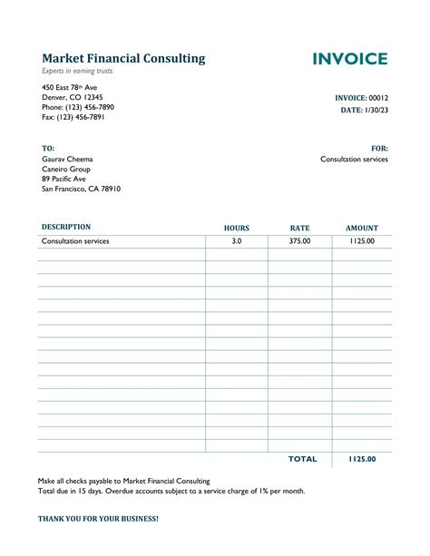 Invoice Template Format