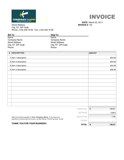 Invoice Template for Mac in Excel