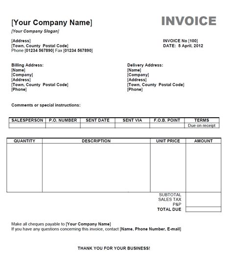 Invoice Template for Mac in Words