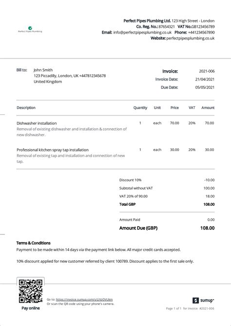 Consultant hourly invoice template with payment terms