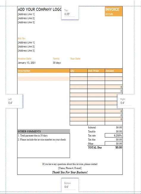 Invoice Template with Automatic Calculations