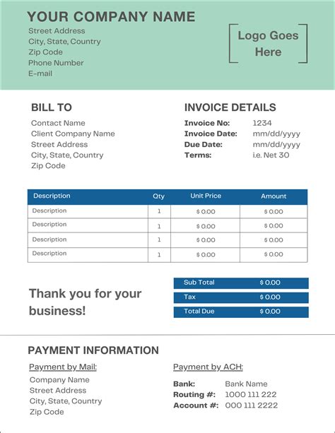 Invoice template with payment terms