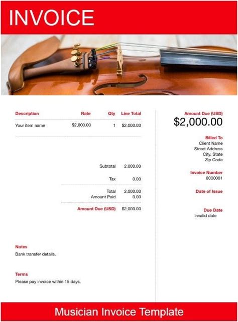 Invoice templates for musicians