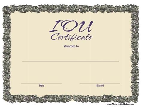 IOU Certificate Template Example