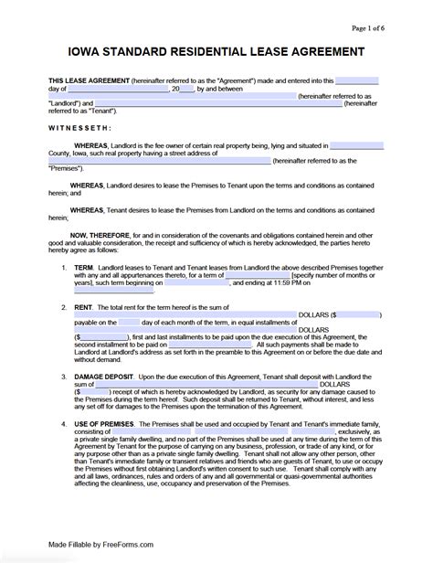 Iowa Lease Agreement Template Example