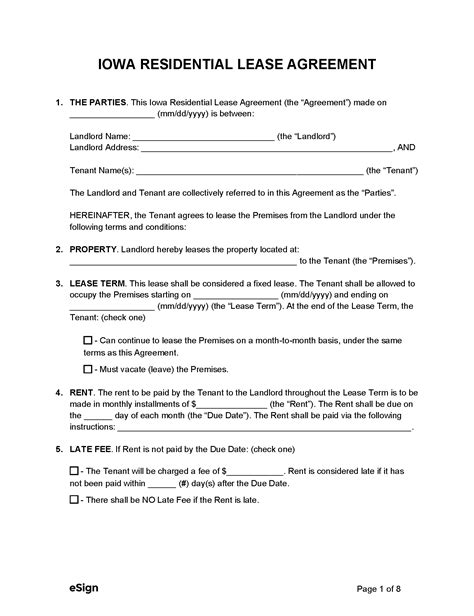 Iowa Lease Agreement Template