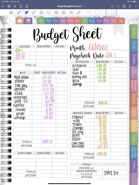 ipad budget template formulas