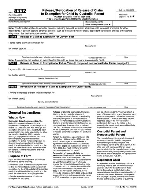 IRS Form 8332 Printable Instructions