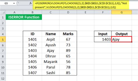 A screenshot of the ISERROR function in Google Sheets