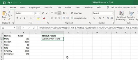 ISERROR and VLOOKUP example in Excel