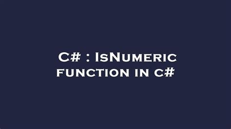 ISNUMERIC Function