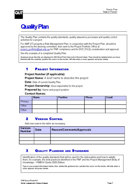 ISO 10005 Quality Plan Template Sample 2