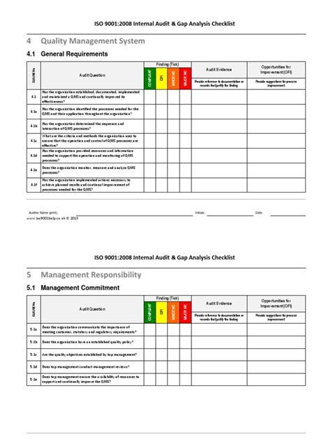 ISO 9000 Audit Checklist Template