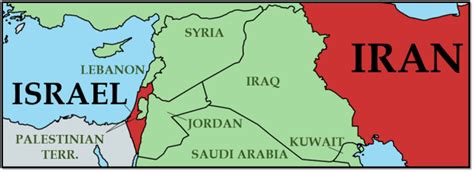 Map showing the Israeli-Jordanian and Iranian-Iraqi borders