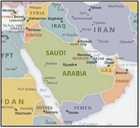 Map showing the distance between Israel and Iran