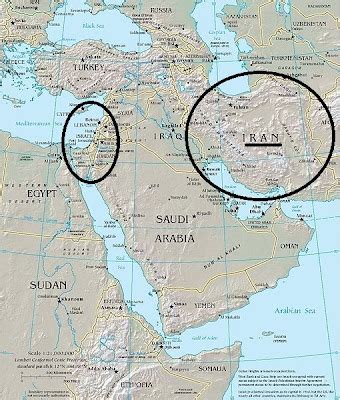 Map showing the distance between Israel and Iran